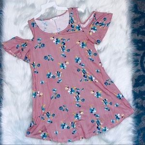 Clearance! Red Floral Stripe Cold Shoulder Top